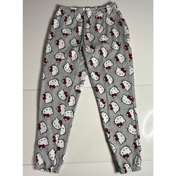 Hello Kitty Womens Sweatpants Joggers Gray Allover Print Sanrio M Hybrid Apparel - Picture 1 of 7